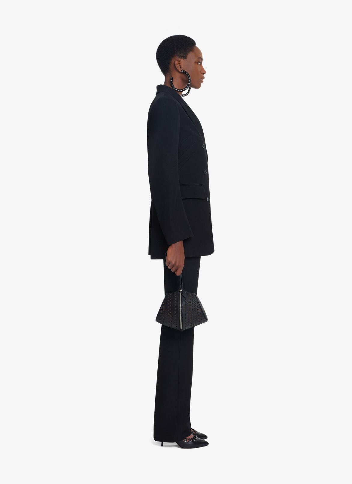 TAILORED DOUBLE-BREASTED WOOL GABARDINE JACKET ALAÏA BLACK TAILORED DOUBLE-BREASTED WOOL GABARDINE JACKET